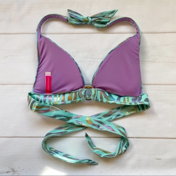 ❌SOLD❌Victoria’s Secret Push Up Bikini Top Green Purple Iridescent Print Size XS - Picture 6 of 10